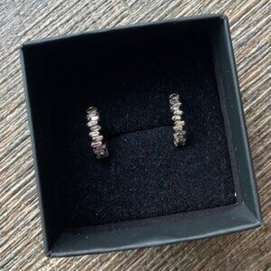 OXIDIZED STERLING GENUINE BAGUETTE DIAMOND HUGGIES